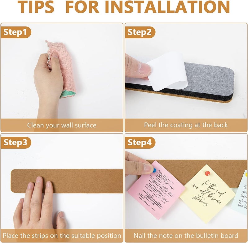Arlasuo Felt Pin Board Bar Strips Bulletin Board for Bedrooms Offices Home Wall Decoration, Notice Board Self Adhesive Cork Board with 35 Push Pins for Paste Notes, Photos, Schedules - Image 2